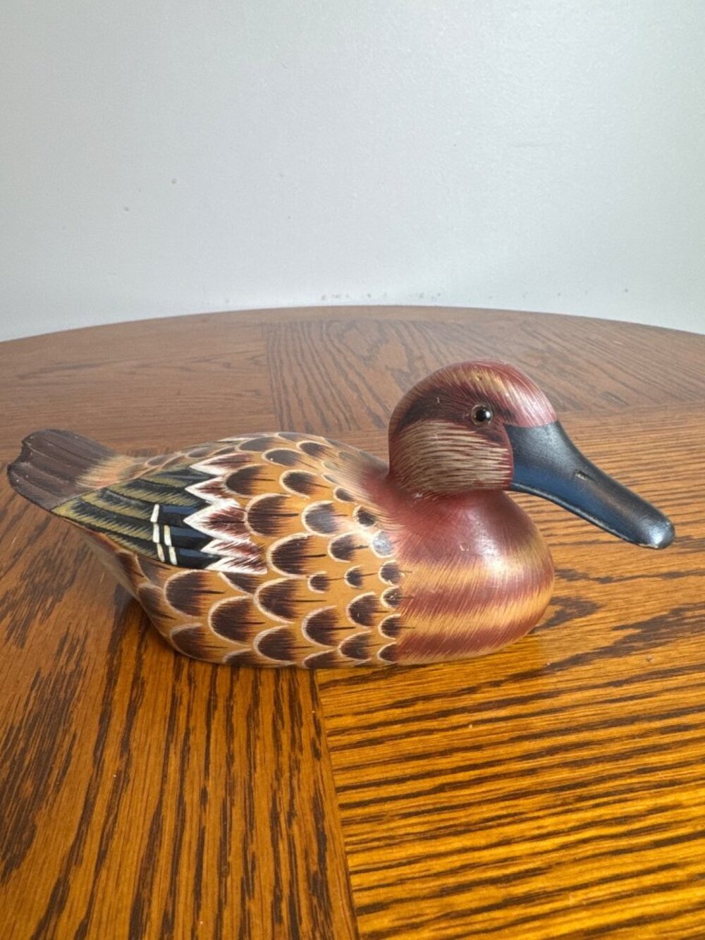 Hand-Painted Brown Wooden Duck Decoy Sculpture Home Office Decor Gift